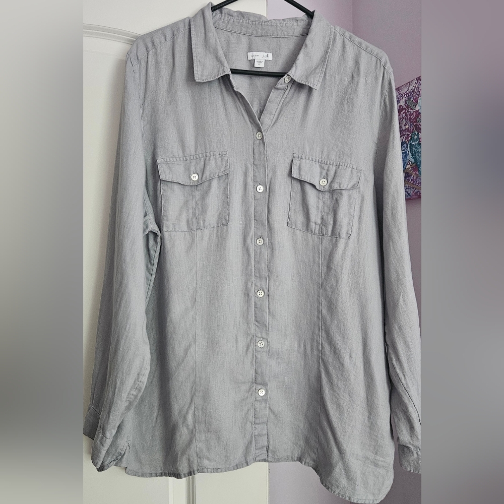 J.JILL Womens Soft Grey Button-Up Shirt